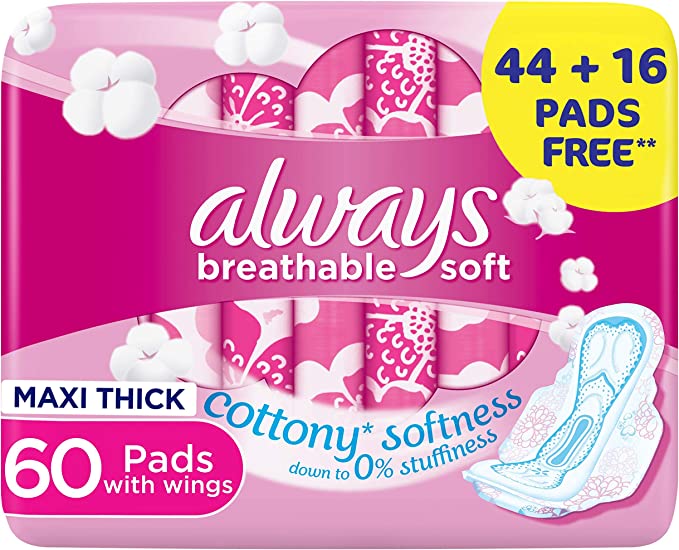 Always Breathable Soft Maxi Thick Large Sanitary Pads with Wing 60pcs
