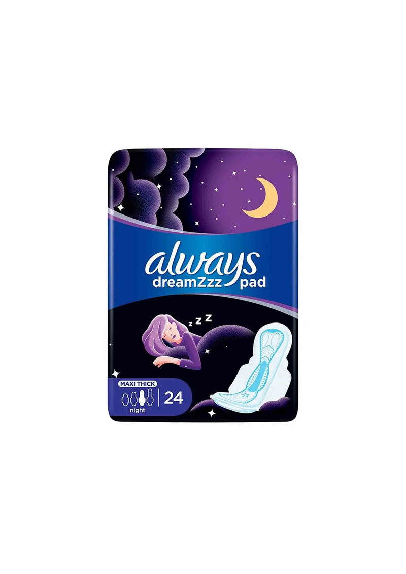 Always Pads Maxi Thick XL for Heavy Night Protection, 24 Sanitary Pads