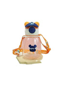 Bear Design Sipper Push Button Open Water Bottle with Shoulder Strap and Sticker 600 ml Water Bottle Pink