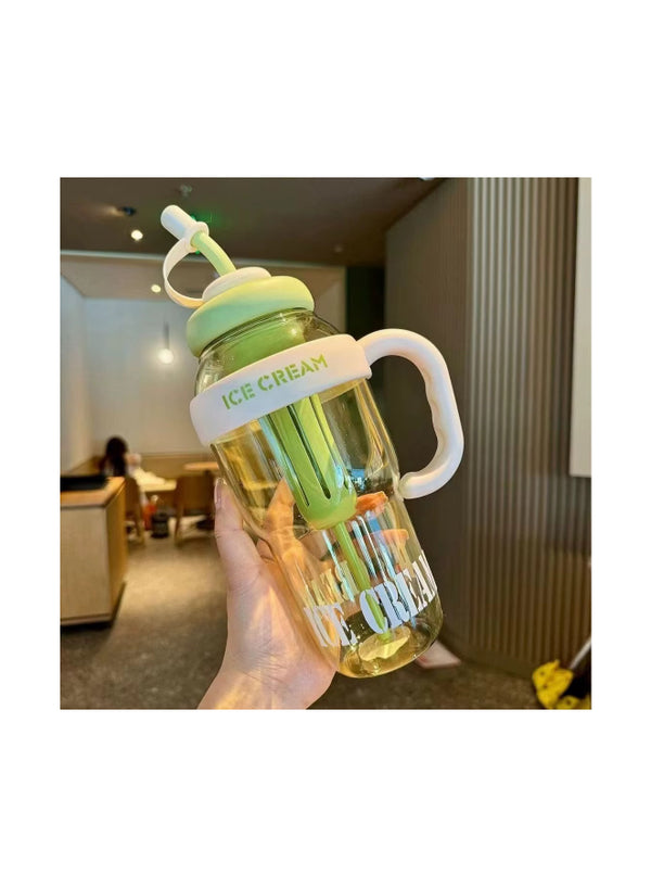Water bottle with straw | Trendy Ice Cream | Themed Sipper Bottle with Straw and Handle – 1300ml Green