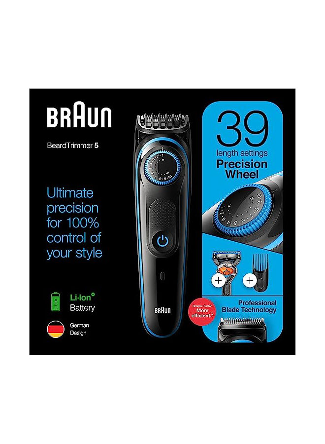Braun Beard Trimmer BT5240, Beard Trimmer for Men and Hair Clipper, 39 Length Settings, Black/Blue
