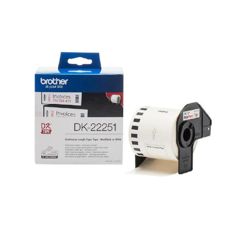 Brother DK-22251 Continuous Paper Tape, 62mm x 15.24m, Red-Black on White Paper