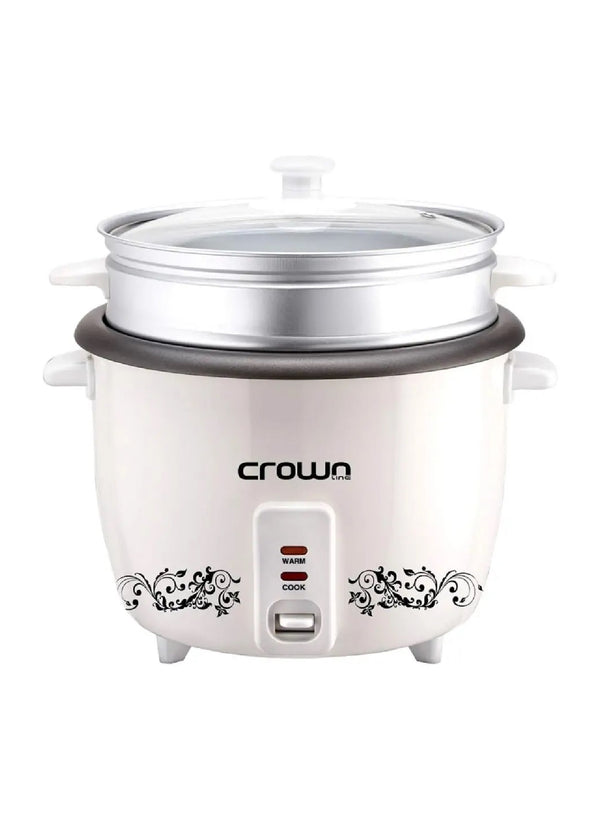 CrownLine 0.6 Liters Rice Cooker with Steamer White