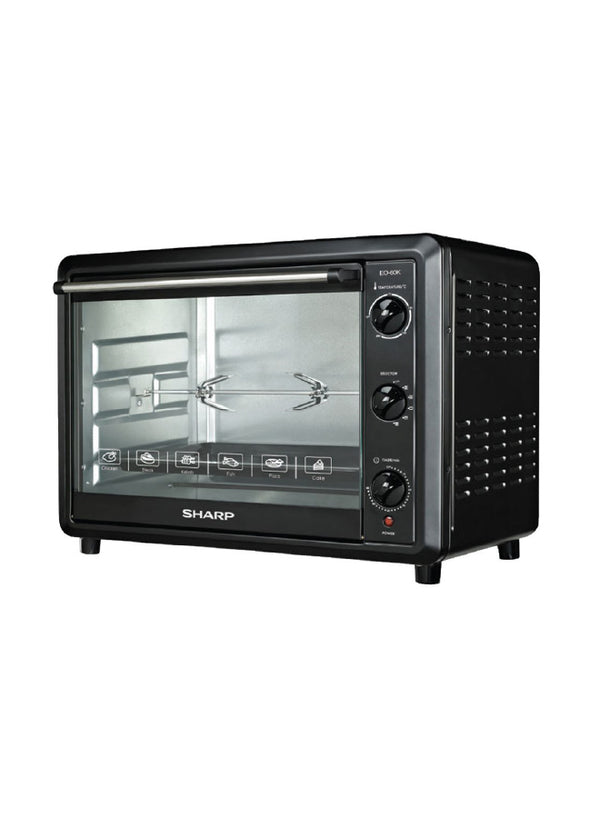 Sharp 60L 2000W Single Glass Electric Oven with Rotisserie & Convection, EO-60K-3, Black