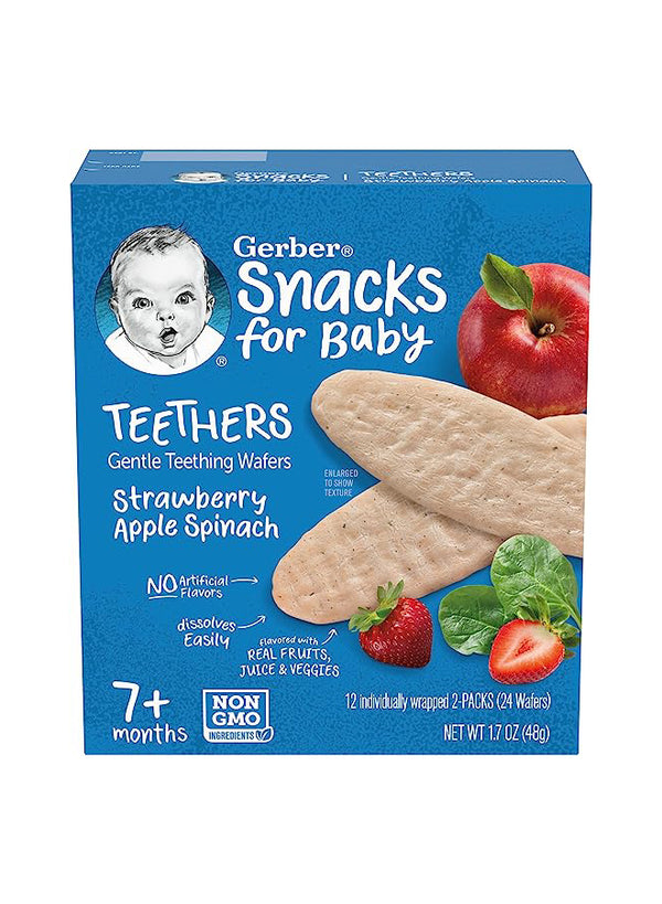 Gerber, Snacks for Baby, Teethers, Gentle Teething Wafers, 7+ Months, Strawberry Apple Spinach