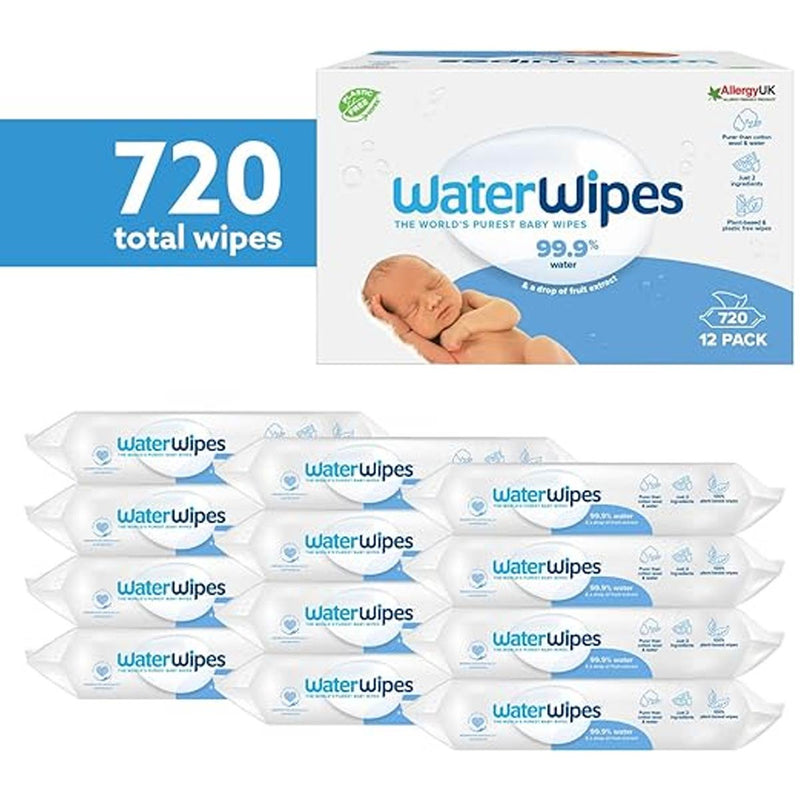 WaterWipes Original Biodegradable Baby Wipes, 99.9% Water ,720 Count (12 packs)