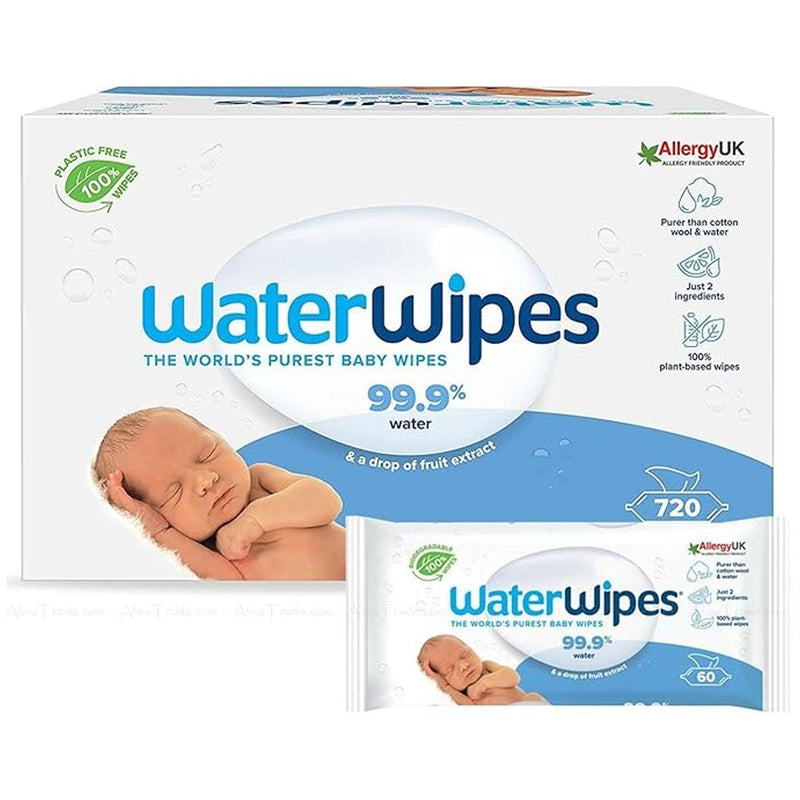 WaterWipes Original Biodegradable Baby Wipes, 99.9% Water ,720 Count (12 packs)