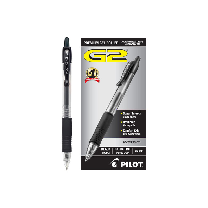 Pilot G2 Premium Refillable & Retractable Rolling Ball Gel Pens, Extra Fine Point, Black Ink, 12-Pack