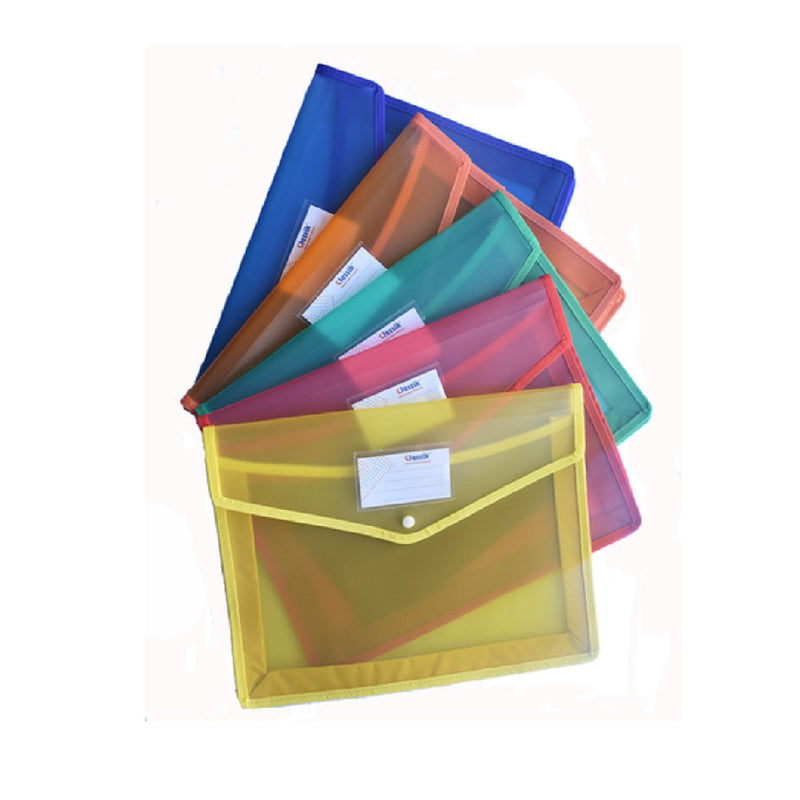 A4 Plastic Envelopes, 5pcs Poly Envelopes Clear Document Folders with Label Pocket File Folders