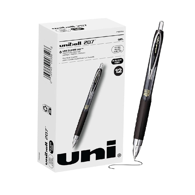 uni-Ball 704500 Signo 207 Gel Rollerball Pen Retractable Fine 0.7mm Tip 0.5mm Line Black Ref 9004600 [Pack Of 12]