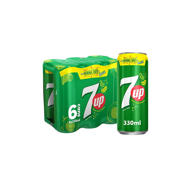 7UP Carbonated Soft Drink, Cans, 300ml x 6 - Neocart General Trading LLC