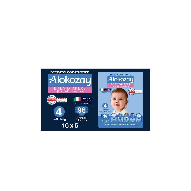 Alokozay Baby Diapers -Size 4 (8-14kg) 96pcs - Neocart General Trading LLC
