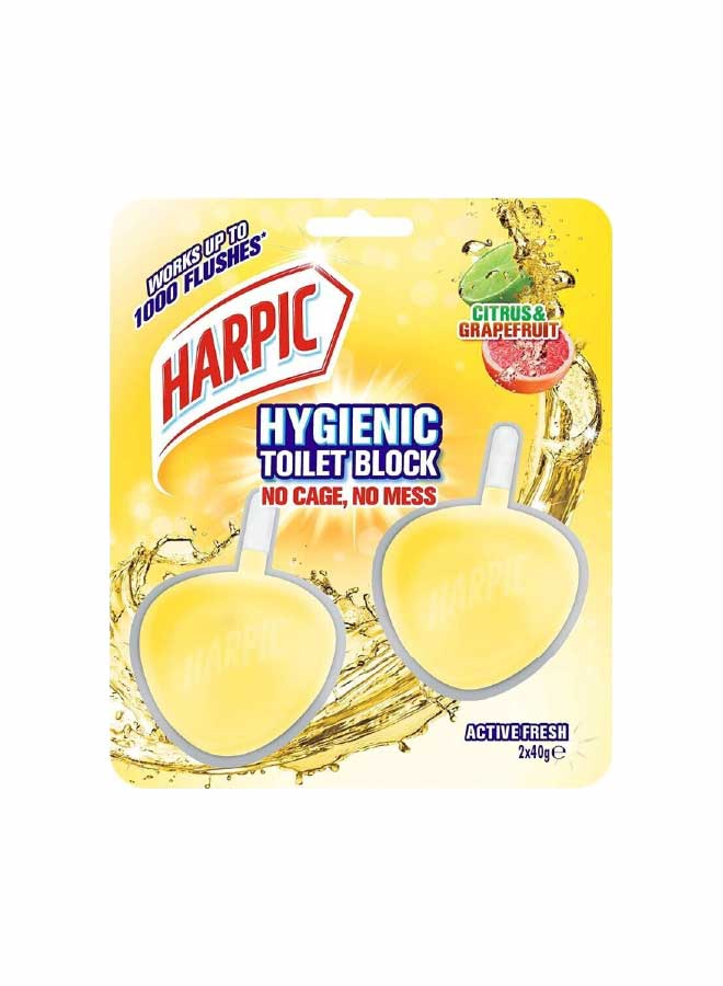 Harpic Hygienic Toilet Block Citrus & Grapefruit Splash, 2 x 40g