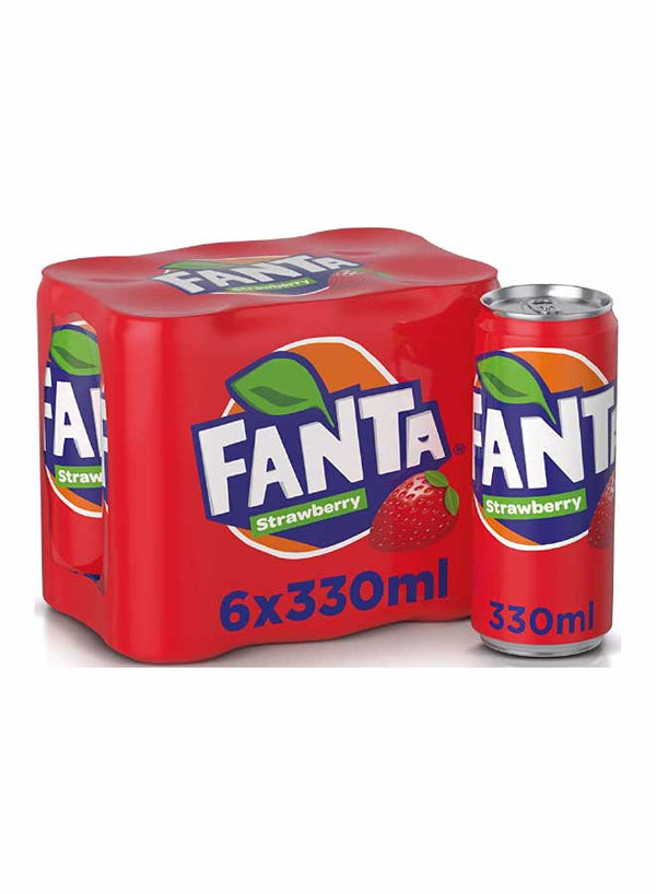 Fanta Strawberry Flavored Carbonated Soft Drink 330ml Pack of 6