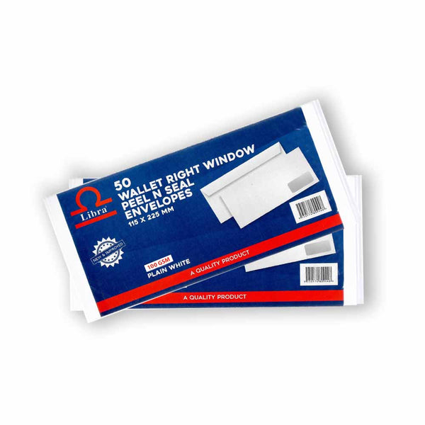 Libra Envelopes Auto Seal 115 x 225 MM,100 GSM (White, 50 per pack) - Neocart General Trading LLC