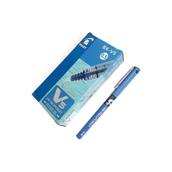 Pilot Hi-tecpoint Roller Ball Pen Bx-v5 (0.5 Mm) Set Of 12 - Blue Ink - Neocart General Trading LLC