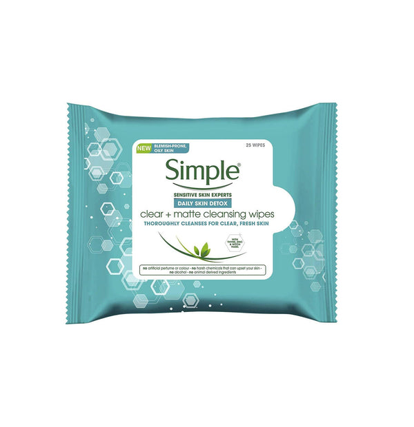 Simple Daily Skin Detox Clear + Matte Cleansing Wipes, Cleanses for Clear and Fresh Skin, - Neocart General Trading LLC