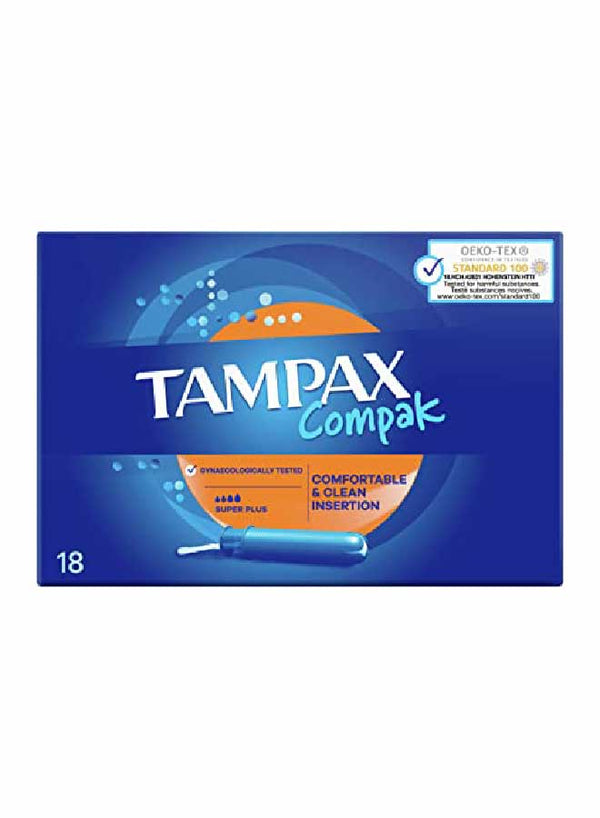 Tampax Compak Tampons, Super Plus With Applicator, 18 Tampons, Leak Protection And Discretion, Super Absorbent