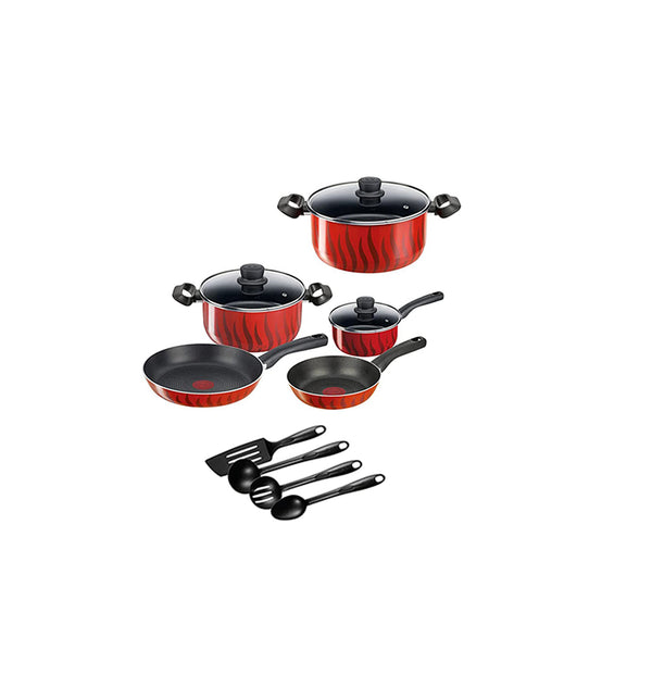Tefal G6 Tempo Flame12 Pcs Cooking Set, Red, Aluminium, C3079282, Multi - Neocart General Trading LLC