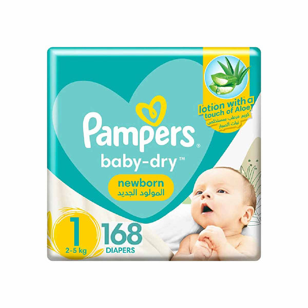 Pampers Baby-Dry ALOE VERA , Size 1, 2-5 kg, 168  Diapers - Neocart General Trading LLC