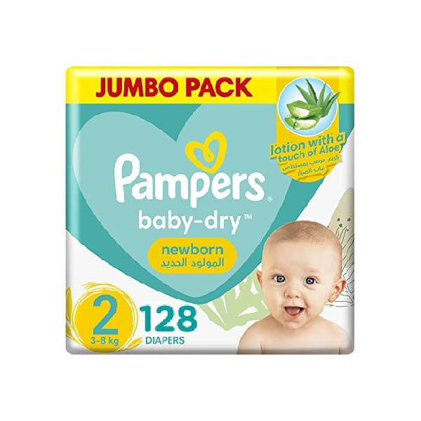 Pampers Baby-Dry Newborn Diapers with Aloe Vera Lotion, Wetness Indicator, and Leakage Protection, Size 2, 3-8 kg - Neocart General Trading LLC
