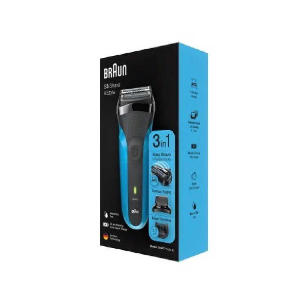 Braun Shaver ,Series 3 Shave And Style Rechargeable Wet And Dry Electric Shaver, Blueblack - Neocart General Trading LLC