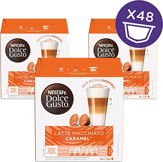 Nescafe  Dolce Gusto Coffee Caramel Macchiato, 16 Count, Pack of 3 - Neocart General Trading LLC