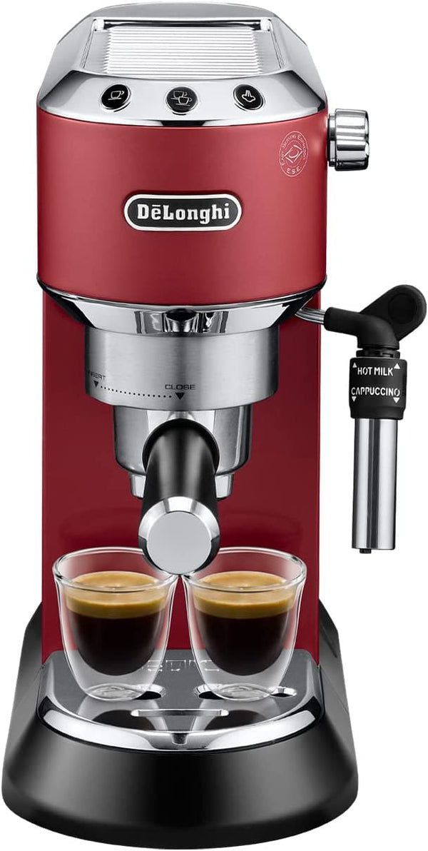 De'Longhi Dedica Coffee Machine, Barista Pump Espresso And Cappuccino Maker, Ground Coffee And Ese Pods Can Be USed, Milk Frother For Latte Macchiato And More, Ec685.R, Red - Neocart General 