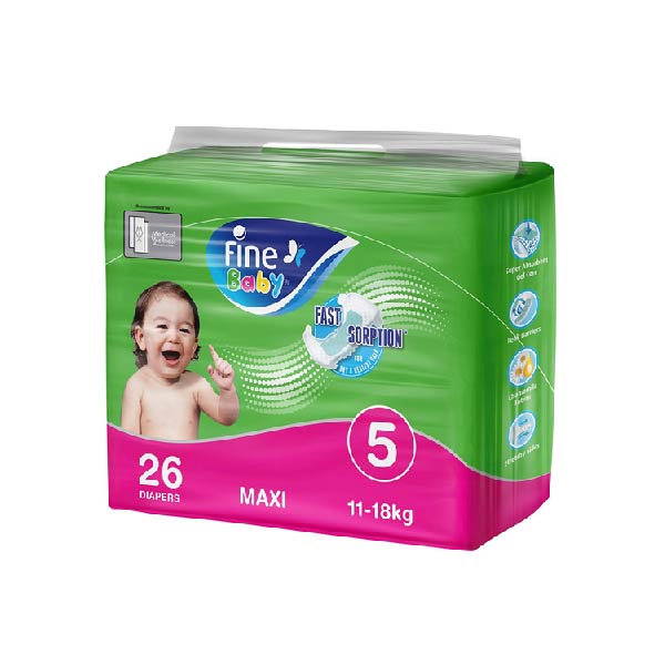 Fine Baby Diapers Size 5 Maxi 11–18kg, Mega Pack - 104 diaper count - Neocart General Trading LLC