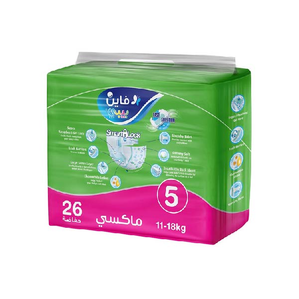 Fine Baby Diapers Size 5 Maxi 11–18kg, Mega Pack - 104 diaper count - Neocart General Trading LLC