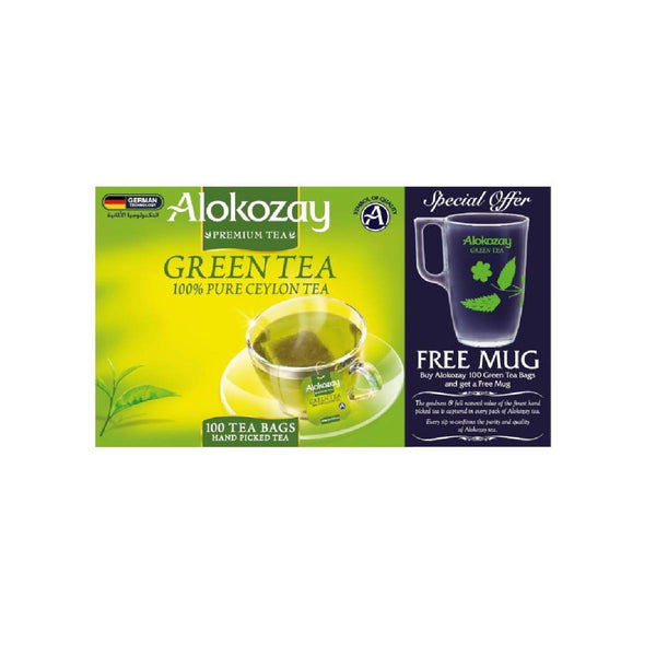 Alokozay GREEN TEA - 100 ENVELOPED TEA BAGS + FREE MUG - Neocart General Trading LLC